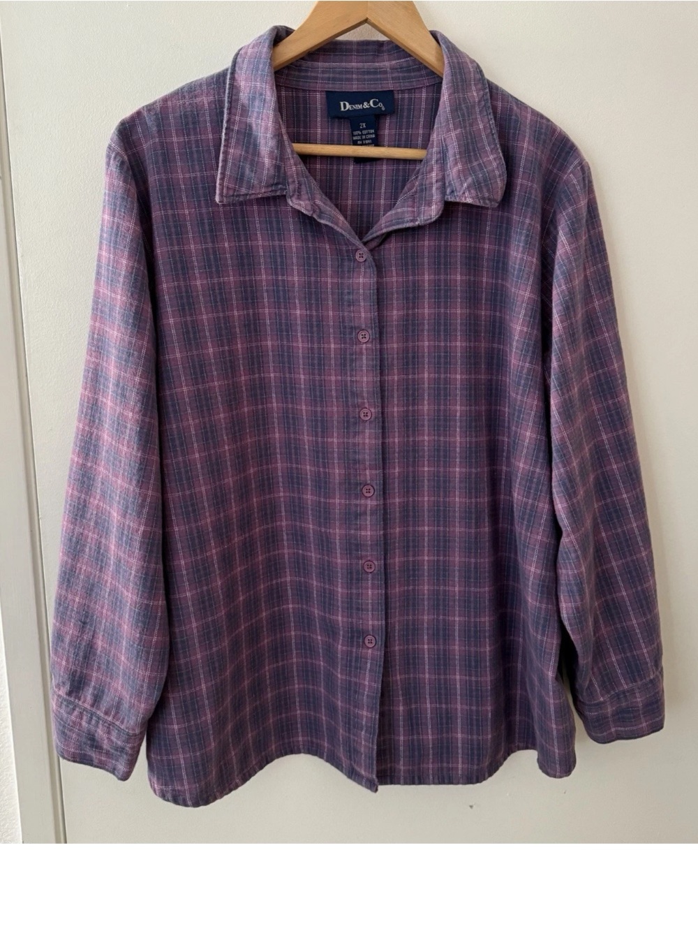 Denim & Co. Flannel Shirt Purple Plaid Size 2X